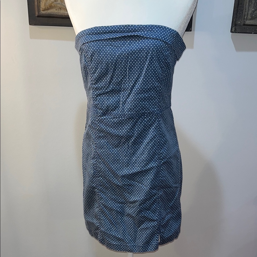 Aerie Strapless Blue Polka Dot Dress
